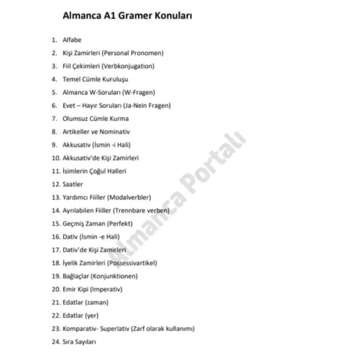 Almanca A1 Gramer Notları PDF