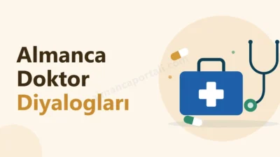 Almanca Portalı Ana Sayfa - Gutenberg 3 Almanca doktor diyalogları kapak görseli: doktor çantası, stetoskop ve ilaçlar