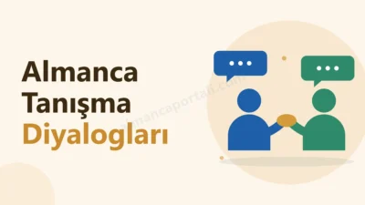Almanca Portalı Ana Sayfa - Gutenberg 1 Almanca tanışma diyalogları kapak görseli: el sıkışan iki kişi ve konuşma balonları